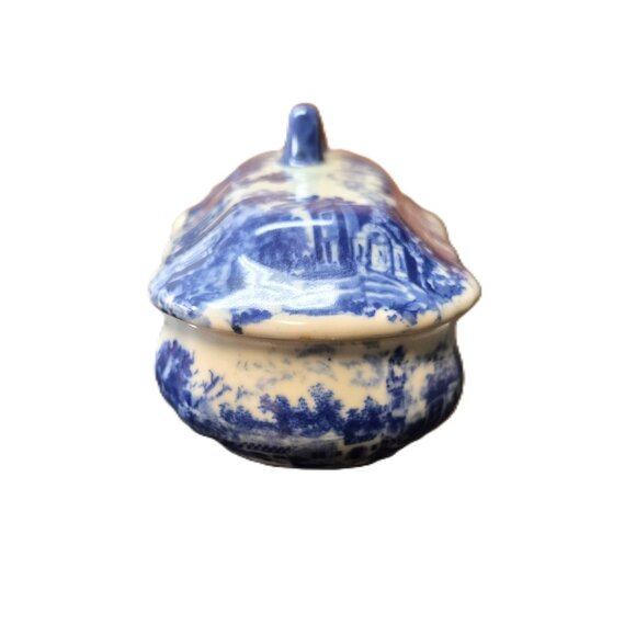 VTG Victoria Ware Flow Blue Ironstone Trinket Tray Lid 3 Compartments Shabby - Picture 5 of 9